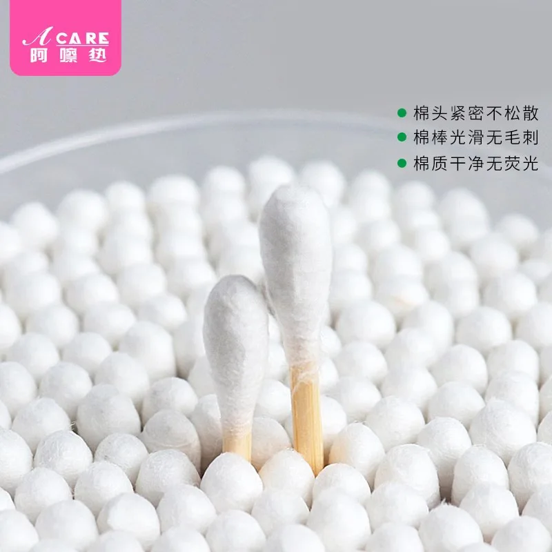 DX01/Cotton Swab/A1PQ0-Easy to Use Cleaning Cotton Swab Pointed round Double-Headed Wood Spiral Small Makeup Hygiene Hou