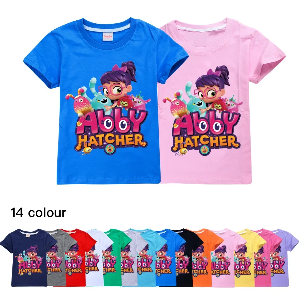 

2024 New Cute Abby Hatcher Tshirts Kids Summer Clothes Boys Cat Nap T-shirt Baby Girls Short Sleeve Tops Tees Children's Clothin