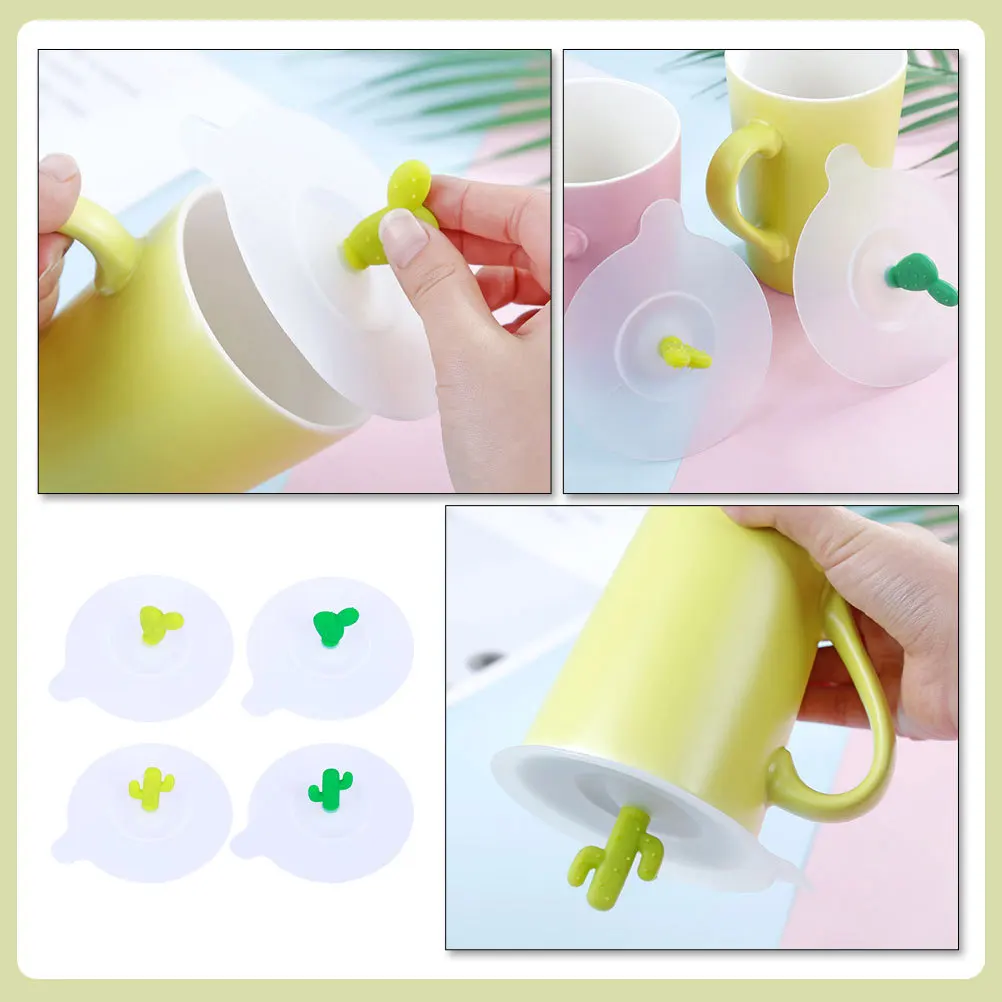 

4Pcs Silicone Cup Covers Cute Cactus Design Leak-Proof Dust-Resistant for Kids Anti-Spill Mug Lids Heat Resistant Silicone Mug