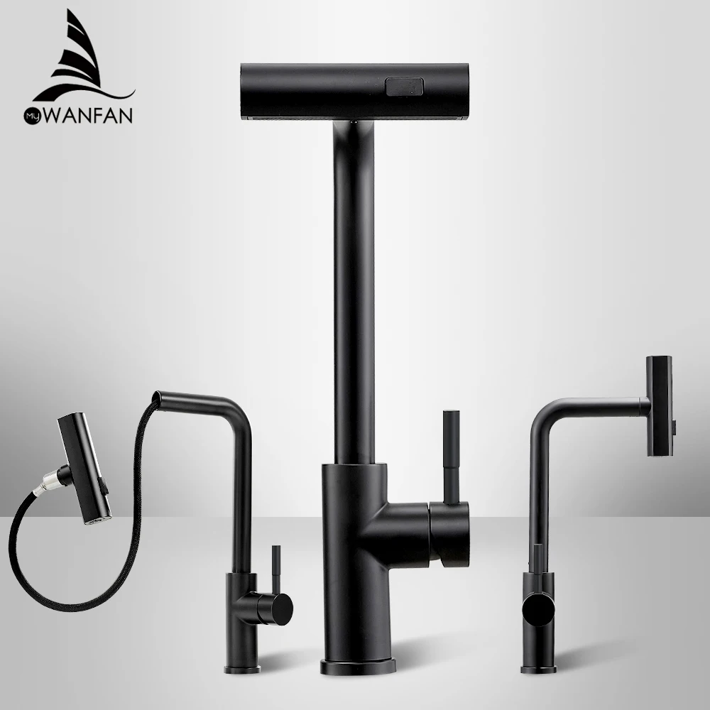 

Black Nickel 304 Stainless Steel Pull-out Kitchen Faucet Waterfall Mixed Water Sink Tap Multi-function Rinse Rotate 3668