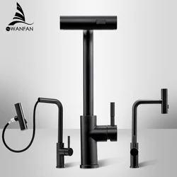 Black Nickel 304 Stainless Steel Pull-out Kitchen Faucet Waterfall Mixed Water Sink Tap Multi-function Rinse Rotate 3668