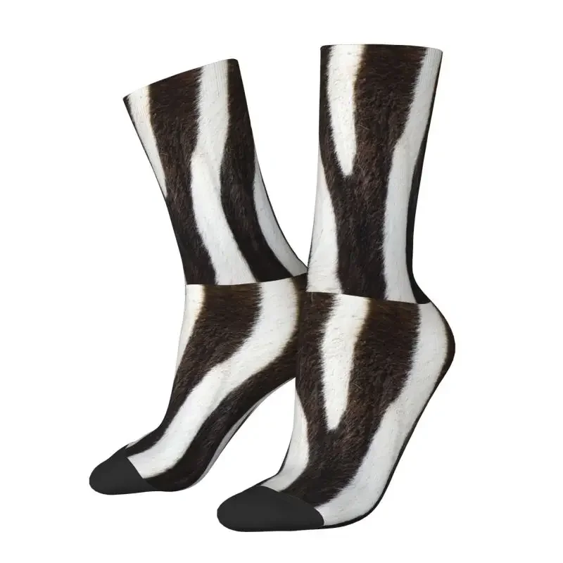 Zebra Striped Pattern Animal Fur Dress Socks Mens Womens Warm Fashion Zebra Leather Texture Lover Crew Socks 3D Printing