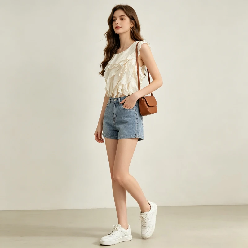 

Tops Women Top Diagonal Collar Y2k Streetwear Pullover Solid Elegant Casual Work Irregular Ruffled Slim Fit Outfit 2026 Summer