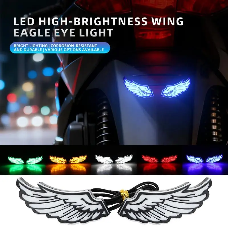 Motorcycle LED Wing Shape Eagle Eyes Light Rear Tail Lamp Decorative Light Creative Flashing Indicator Blinker Signal Light