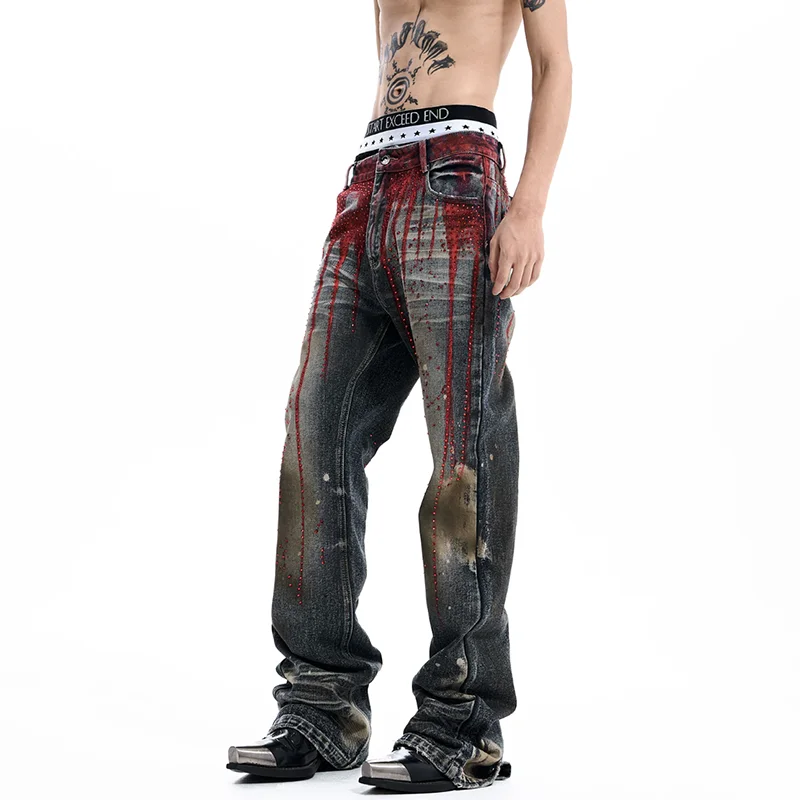 LUZHEN 2026 New Trendy Personalized Paint Patchwork Wornout Street Jeans Men's Handsome Original Niche Design Denim Pants JY9090