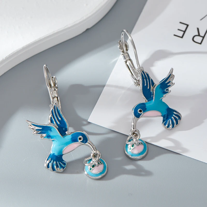 New Vintage Blue Hummingbird Earrings Niche High Design Earrings Fashion Women Daily Jewellery Accessories Birthday Gift