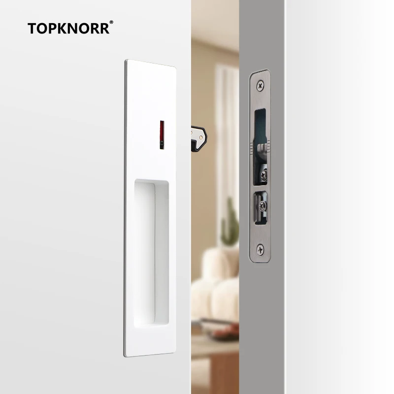 Pocket Door Lock Hardware With Recessed Pull Handle – Invisible Sliding Door Latch, Rectangular Gold Finish, For Bedroom, Kitchen, Barn Doors (Fits 40-50mm Thick)