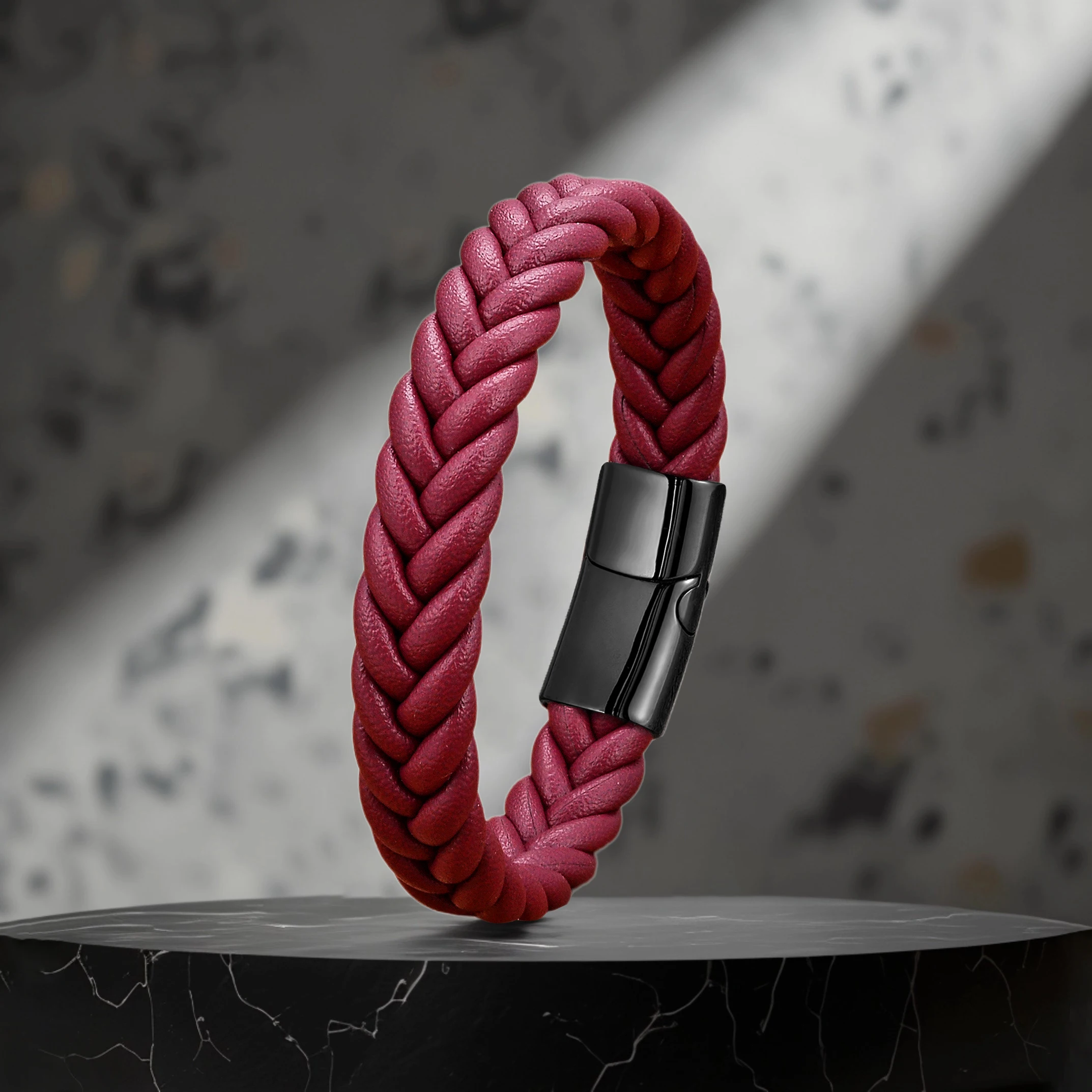 New Simple Magnetic Clasp Bracelet for Men Women,Twist Braided Leather Cord Bracelets Stainless Steel Closure, Minimalist Gift