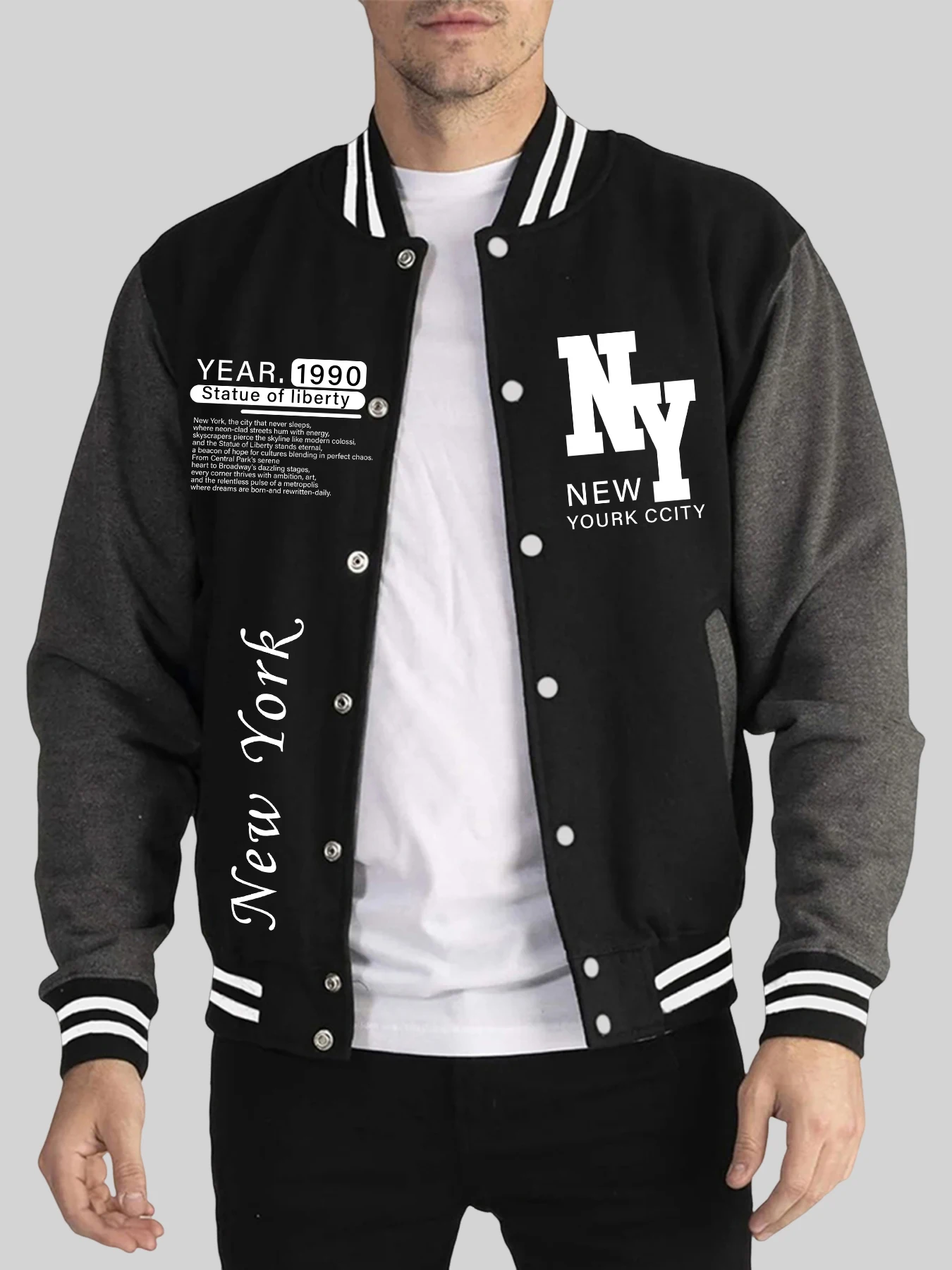 

Спортивная одежда с принтом Нью-Йорка, Год 1990 г., куртка унисекс, осенне-зимняя куртка большого размера, повседневная бейсбольная форма, базовые удобные топы