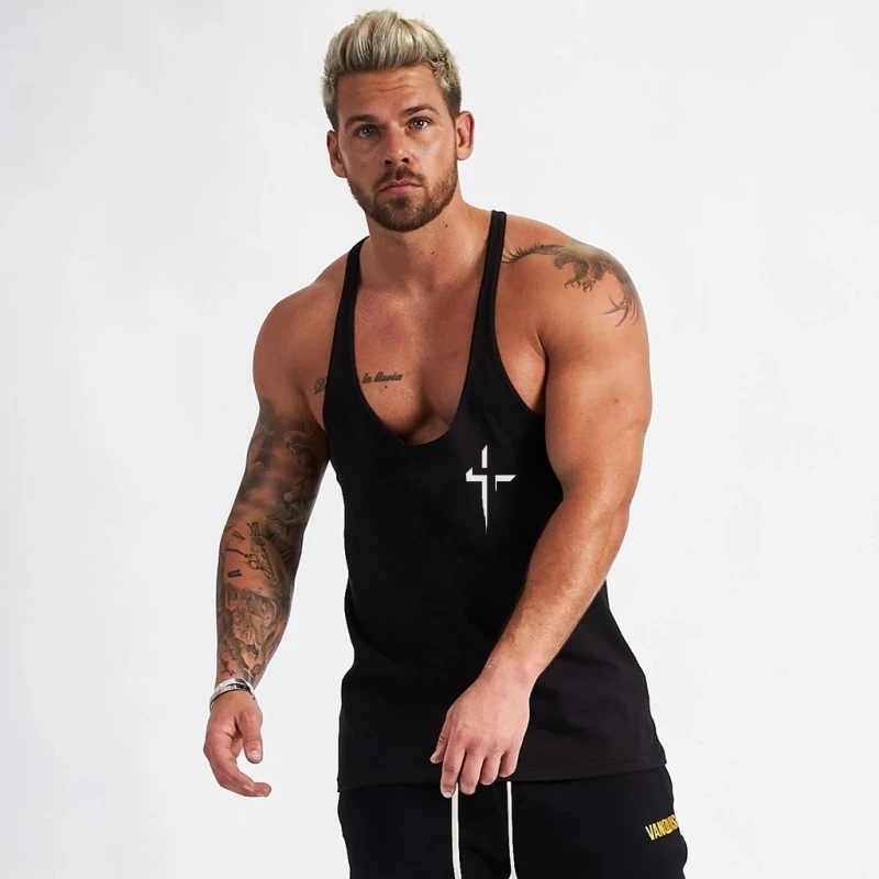 Gilet da palestra personalizzato con stampa incrociata - Sport per bodybuilding con schienale a Y senza maniche, canotta traspirante in cotone per fitness da corsa da uomo