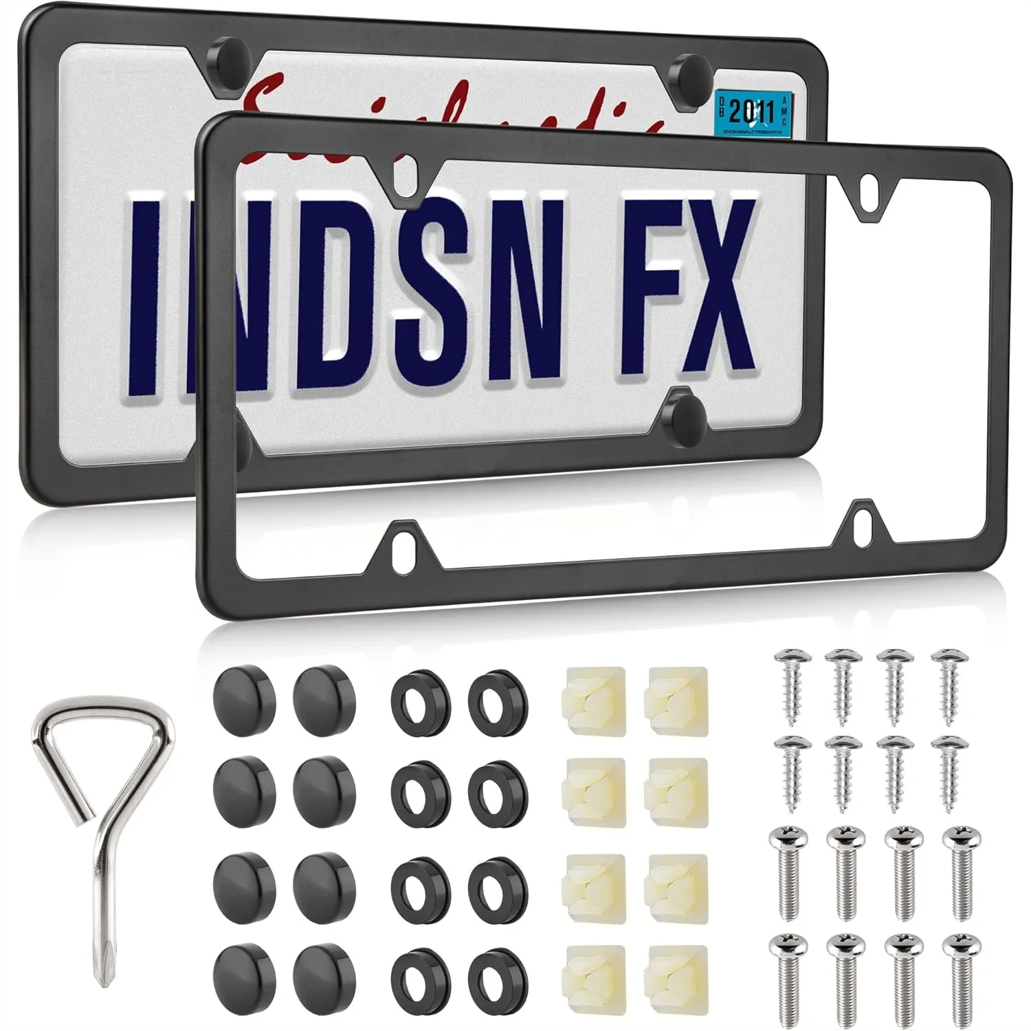 

Matte Black Stainless Steel License Plate Frames with Screws for Front Rear Bumper, 4 Holes, 1 Pair
