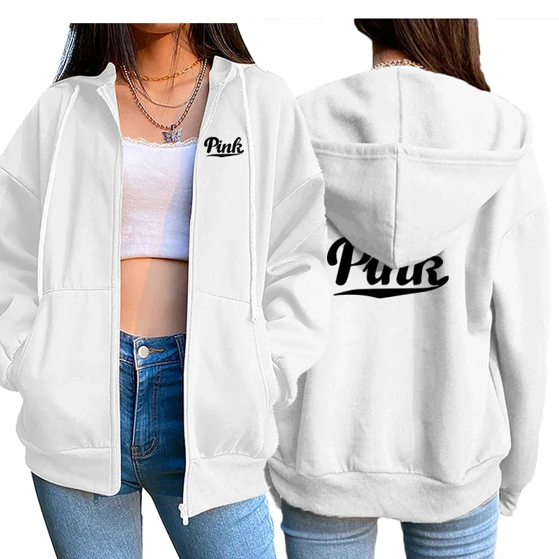 2024 New Womens Zipper Cardigan Coat Printing Casual Sport Hooded Sweatshirt Jogging Top Clothing Lady High Quality Tracksuit