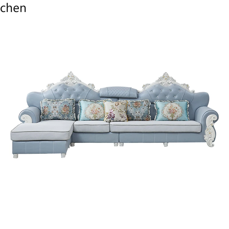 

ZWS. Technology fabric sofa living room combination solid wood carving flower corner removable sofa