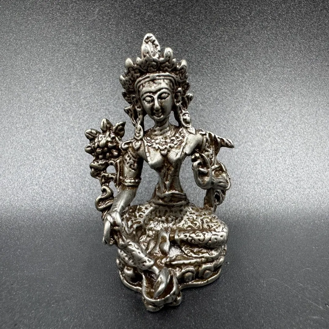 Chinese bronze Tiantian white Tara Buddha Statue small decoration home protective gift decoration