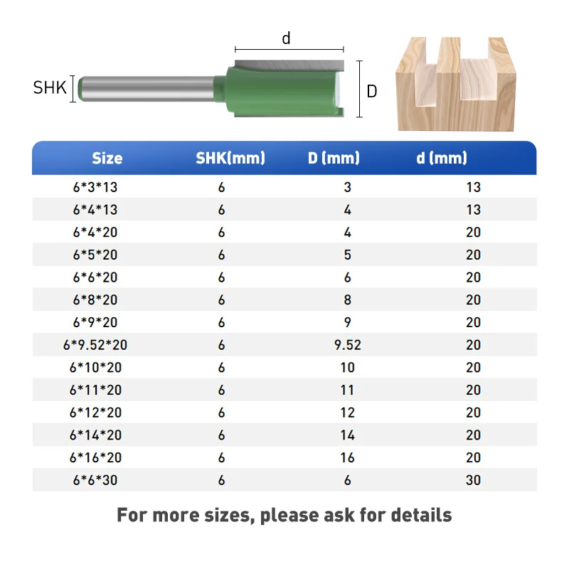 6mm Shank Straight Single Double Flute Router Bit CNC Tungsten Carbide Milling Cutter Woodwork Milling Cutter for Wood