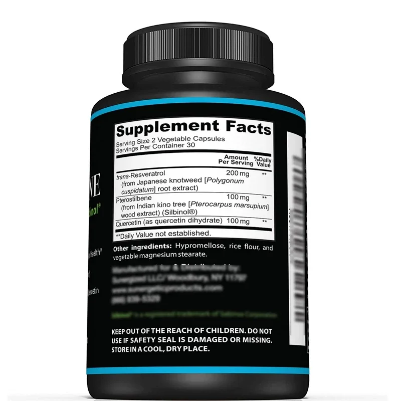 Premium Pterostilbene Supplement - Contains Resveratrol and Quercetin - Supports Healthy Aging, 100mg per serving -60 capsules