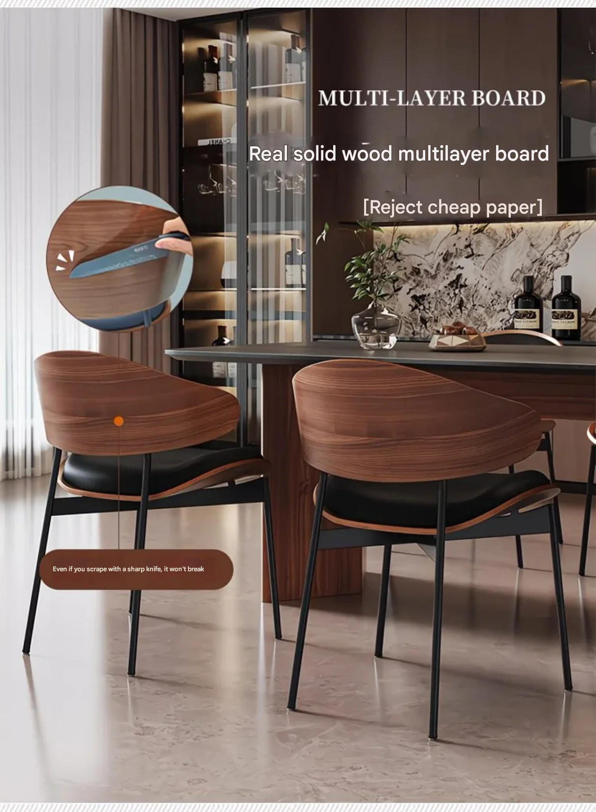 كراسي تناول الطعام الجلدية الراقية طاولة عشاء من الخشب الصلب مجموعة أثاث المطاعم المنزلية مقعد مريح كراسي غرفة الطعام المتينة
