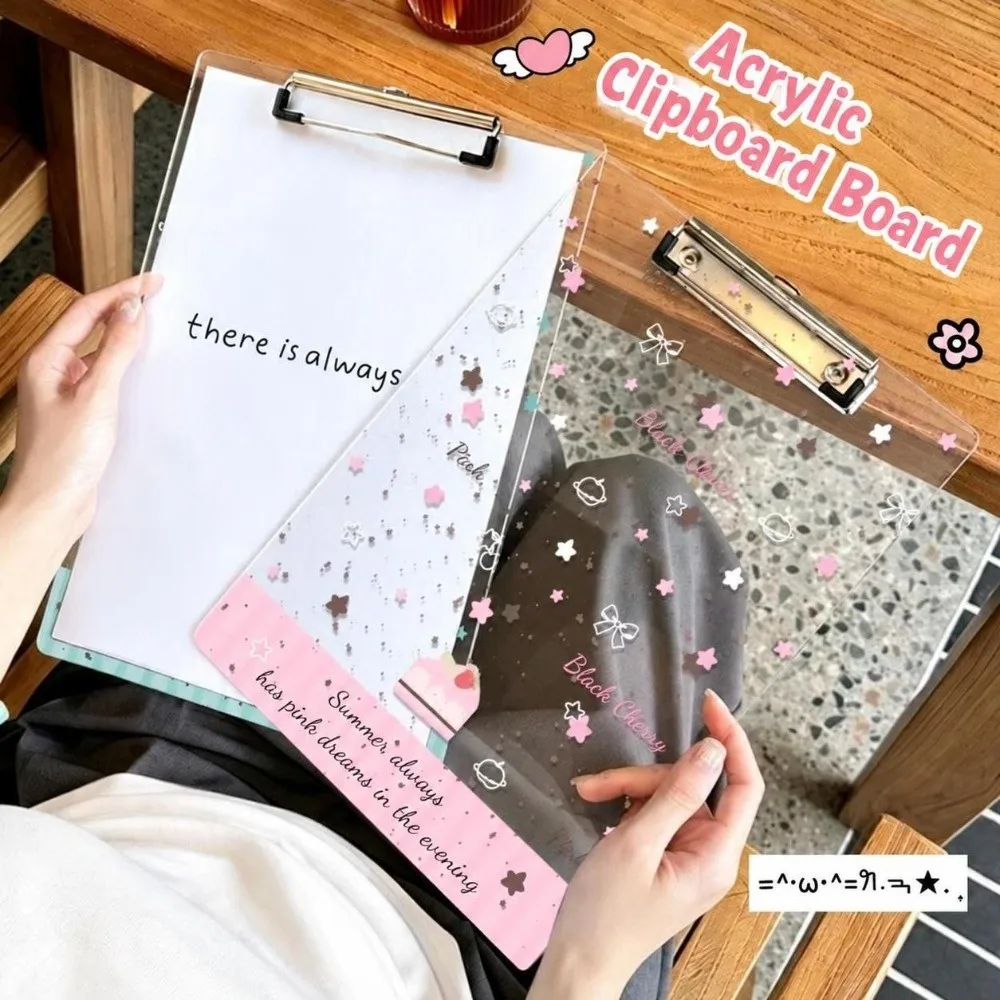 Durable Acrylic Clipboard A4/A5/A6 Clear Writing Pad Cake Star Pattern Exam Writing Board Office Stationery