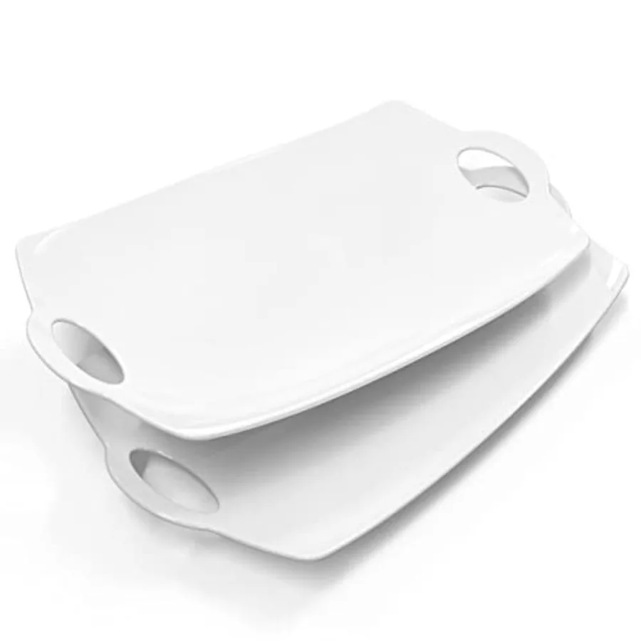 Serving Platter for Party, 16 inch Large Serving Tray with Handles Porcelain Serving Platters for Meat Serving Dishes for Enter