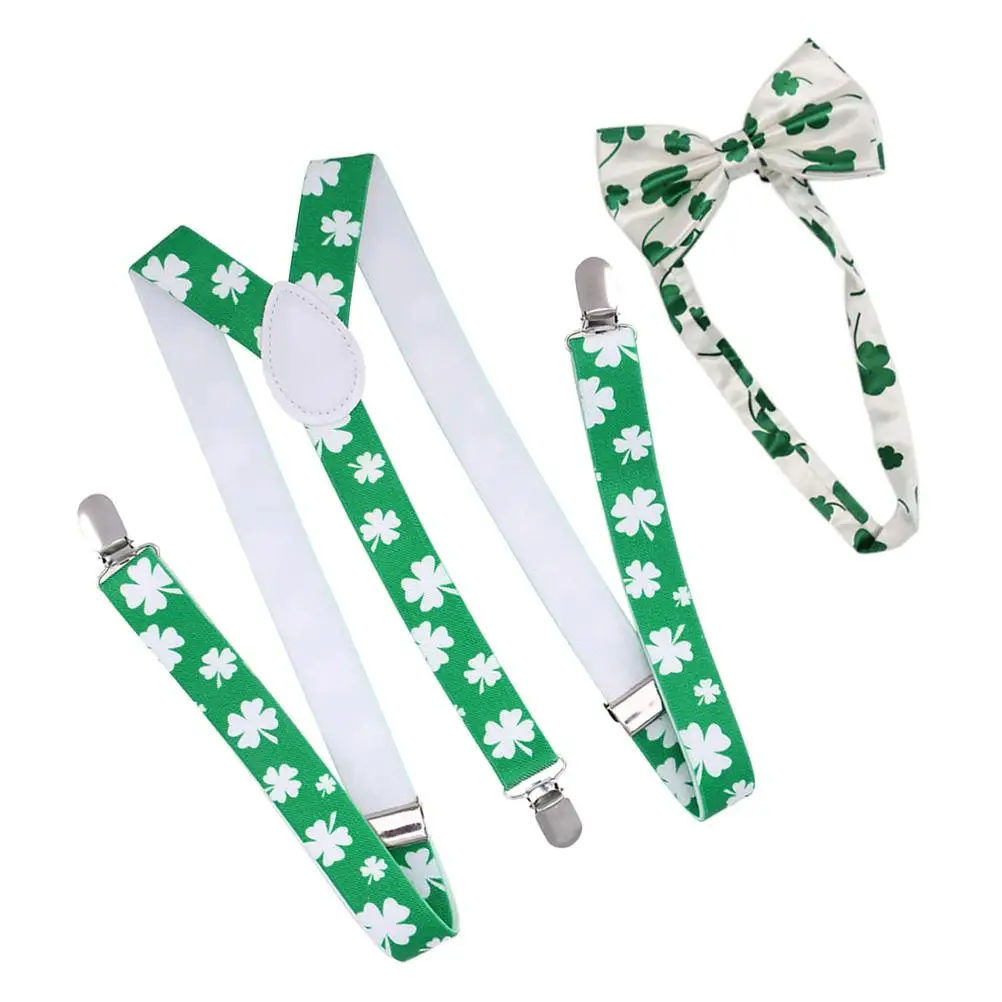 

2 Pcs Suspenders Bow Tie Set for Men Women Party Bright Irish Festival Party Dress Up Accessory St Patrick Accessories