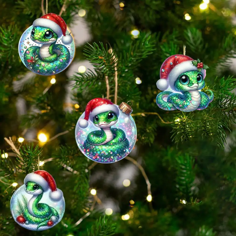 Acrylic Snake Ornament Christmas Snake Decoration Flat 2D Acrylic Cartoon Snake Pendant Festive Christmas Ornament Home Decor