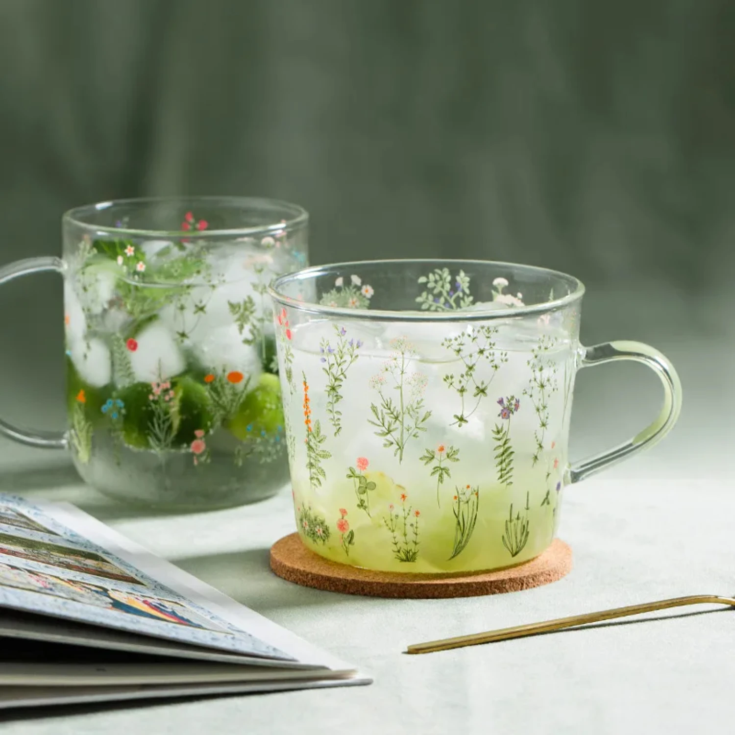 Cute Plant Pattern Borosilicate Glass Milk Coffee Cup 450ml - Perfect for Parties, Juice, Beer or Kitchen Drinkware - Adorable G