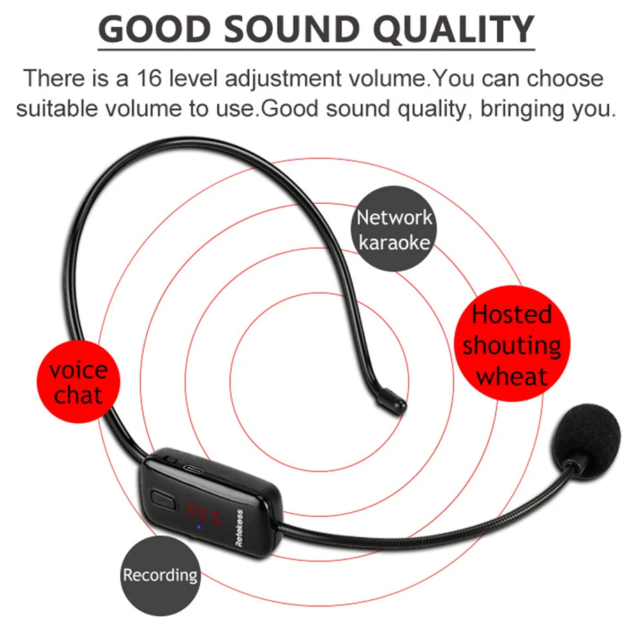 Retekess TR503 Wireless Microphone Condenser Headset Megaphone Radio Mic FM 87-108MHz For Loudspeaker Teaching Meeting Guide