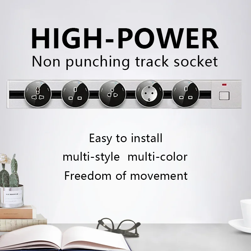 Electric Track Socket Surface Wall Mounted Extension Socket EU French UK US Slide Rail Adaptors Plugs For Office Home Kitchen