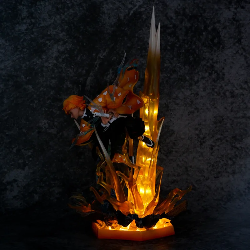 Demon Slayer Figure Agatsuma Zenitsu Double-Headed Luminescable 35cm Anime Statue Pvc Action Figurine Decoration Model Toys Gift