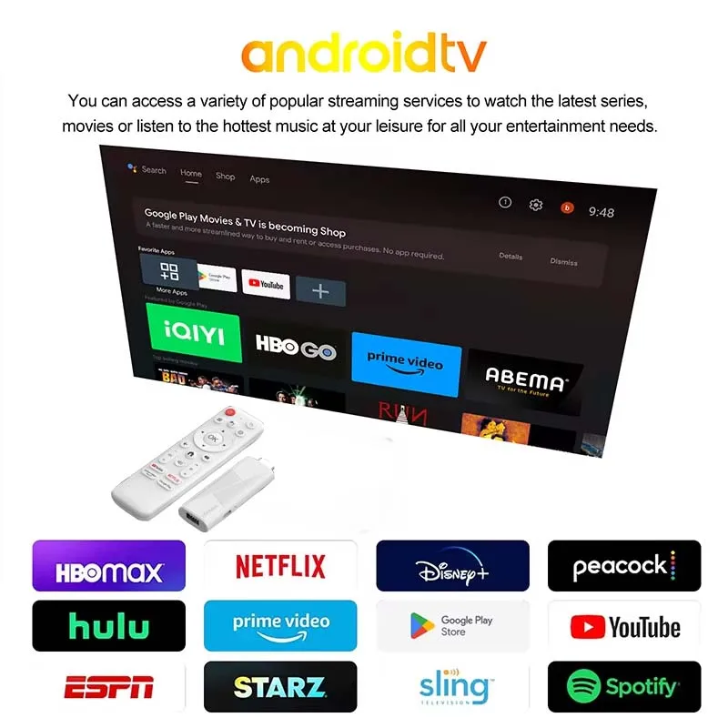 Android TV Stick H96MAX Telecomando vocale Android14 RK3518 4K 3D HDR BT5.4 Video Wifi6 Netflix YouTube Streaming rapido TV Stick