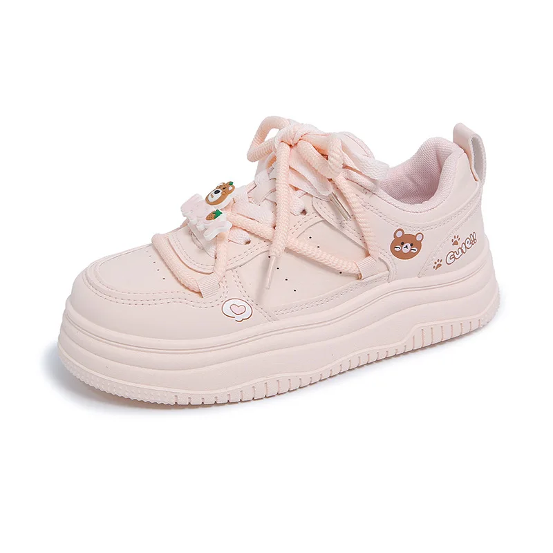 

Women's Thick Sole Sneakers Spring New Style Chic Design Breathable Student Versatile Flat Bottom Shoes Cute Bear Women Sneakers