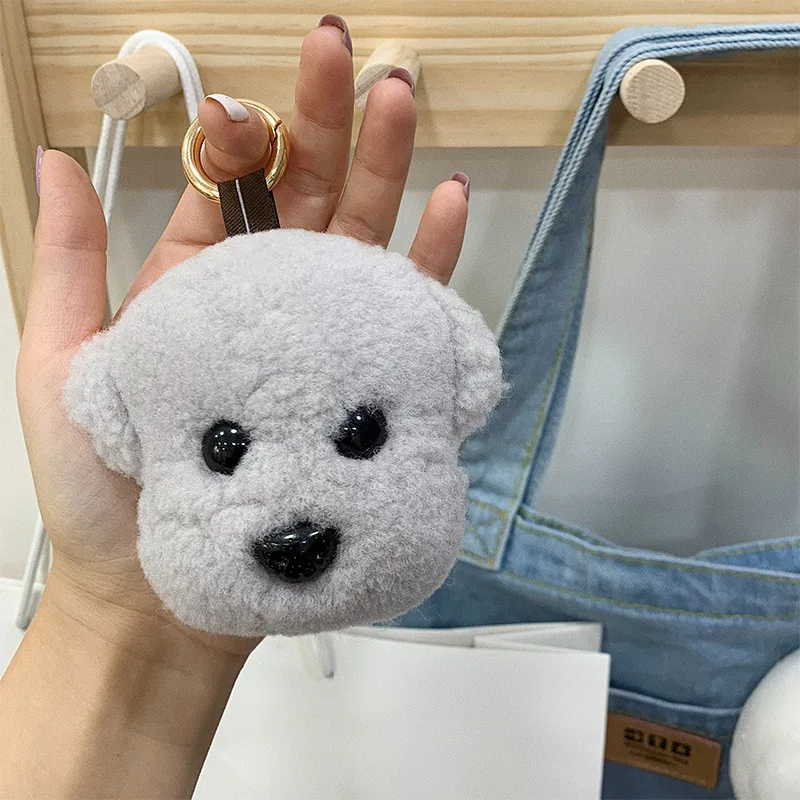 White Puppy Imitation Teddy Dog Pendant Trailer Key Pendant Real Wool Gift for Best Friend Backpack Decorative Lovely