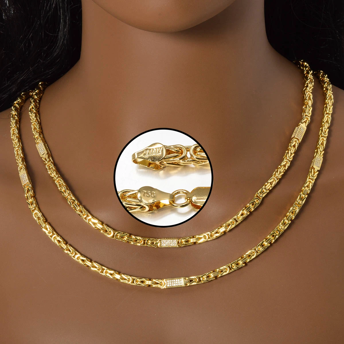 Dubai 18 Karat vergoldete Herren- und Damen-Halskette, mehrschichtig, gewebt, dreidimensionaler Zirkonia, Hip-Hop-Party-Schmuck – Detail 2