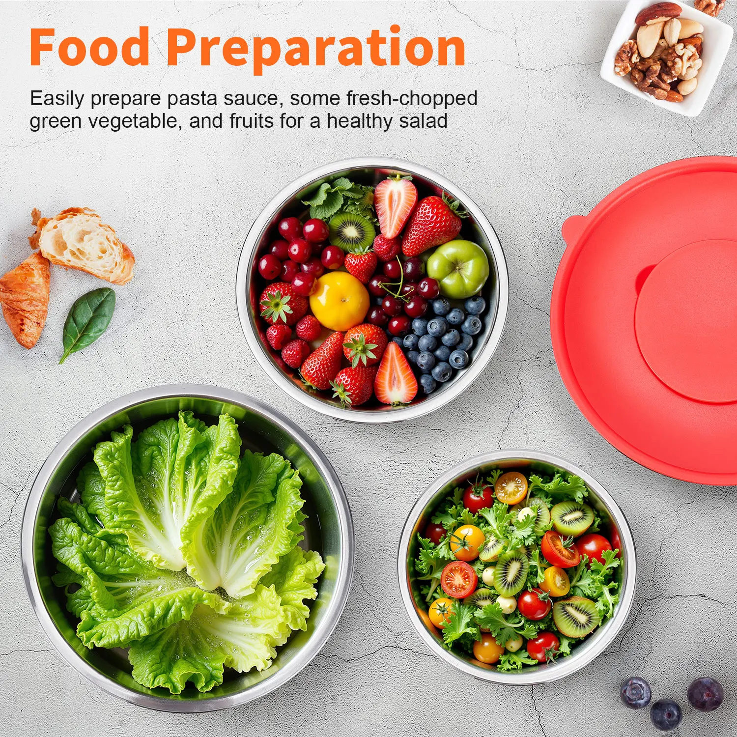 طقم أوعية خلط من الفولاذ المقاوم للصدأ مكون من 29 قطعة - أحجام مختلفة من أساسيات المطبخ الممتازة للخلط والخدمة - غير قابلة للانزلاق