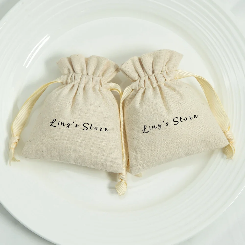 

50pcs Retailor Jewelry Muslin Drawstring Sack Natural Cotton Canvas Pouch With Two Side Grosgrain Ribbon DIY Gift Packaging Sack