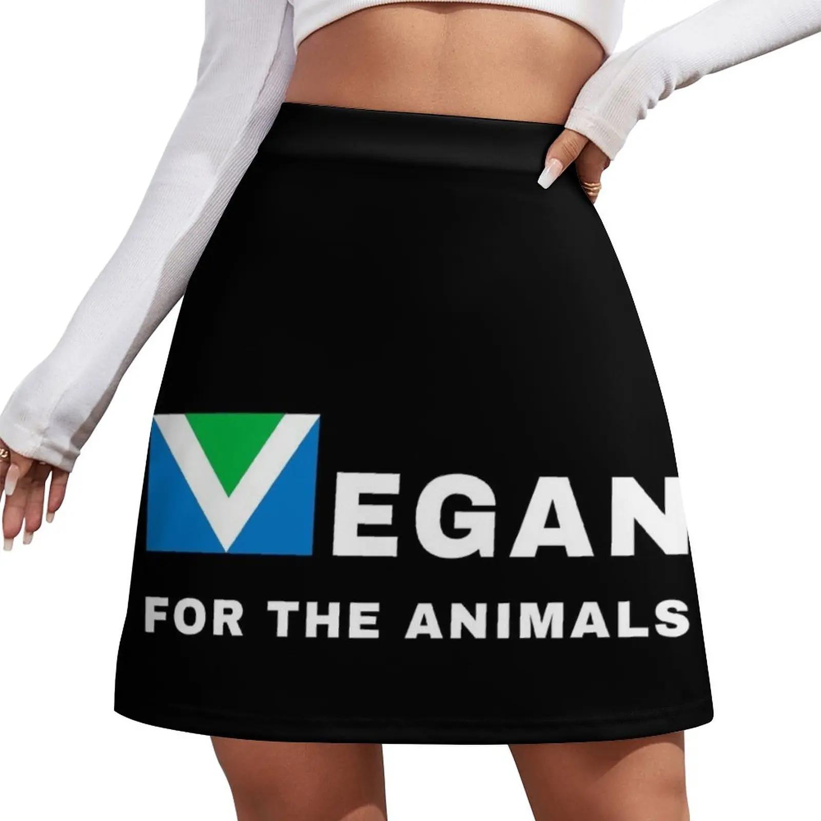 Vegan For The Animals Vegan Flag Animal Rights Activism Black Background Mini Skirt Kawaii Women skirt