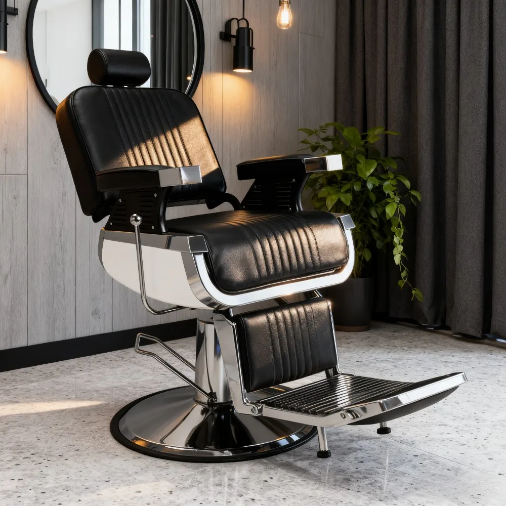 كرسي حلاقة شديد التحمل - سعة 500 رطل، 360 درجة °   دوارة دوارة مع مسند للرأس، طراز عتيق احترافي ​