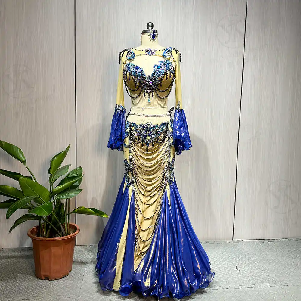 Customized Eastern Belly Dancewear Women Clothes Tassel Belly Dancing Bra Skirt Belt Oriental Dance Costume Group Stage Suit Set