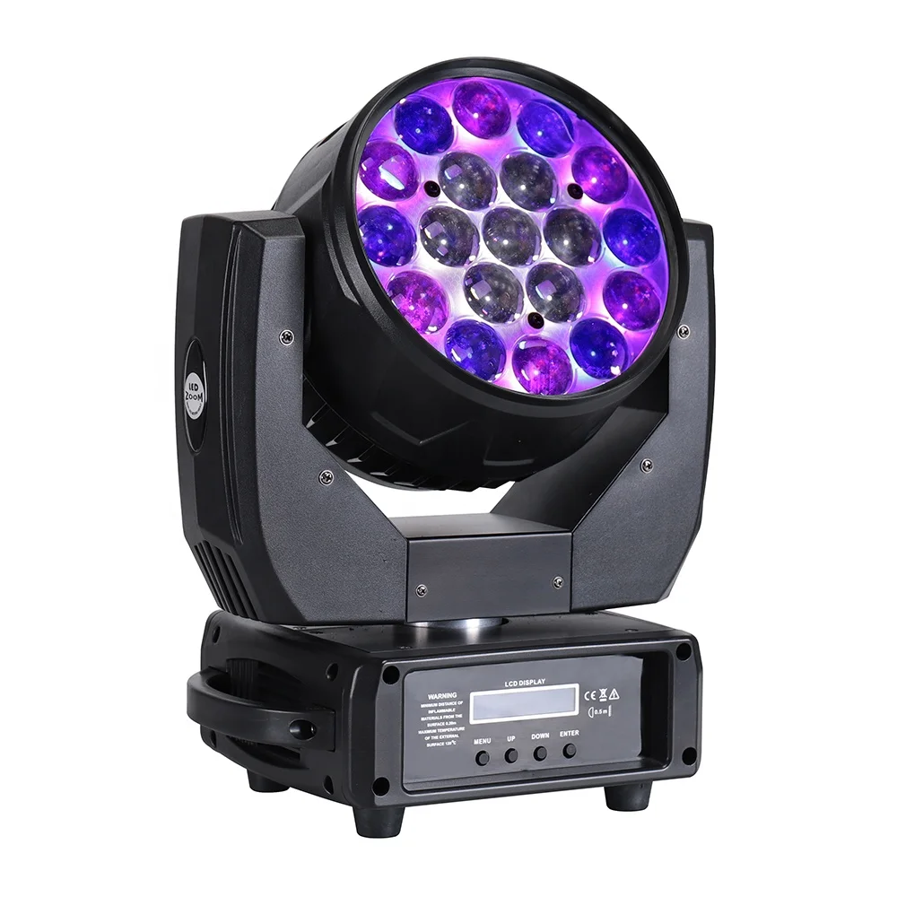 Wholesale Price Stage Lights 19x15W Rgbw 4 in 1 Led Zoom Moving Head Lights Dyeing Lights DJ Equipment Dmx512 Control, Wedding