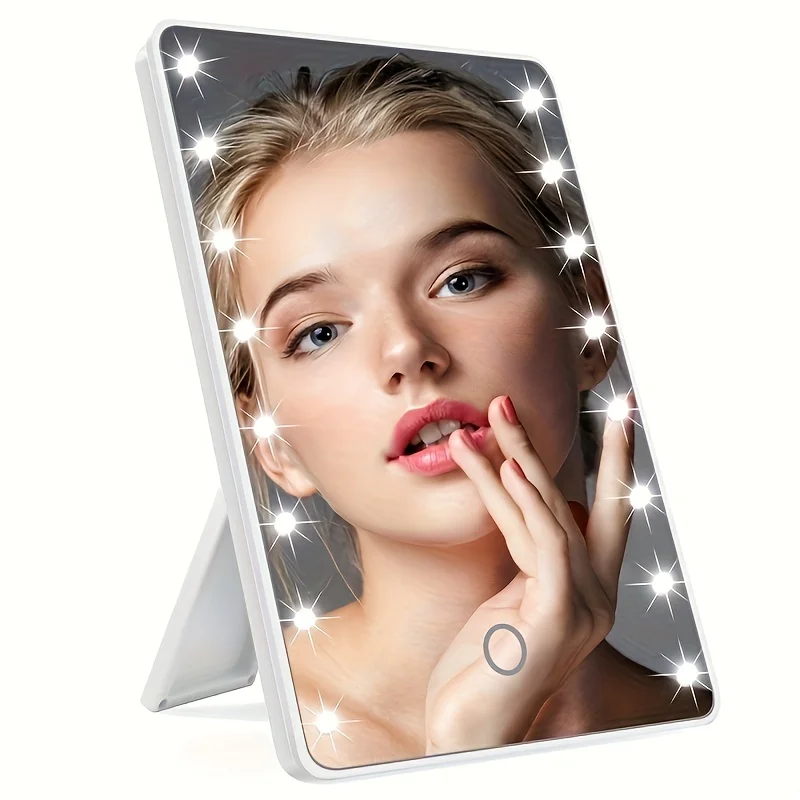 Specchio per il trucco con 16 LED Specchio cosmetico con interruttore dimmer tattile Supporto USB o a batteria per viaggi in bagno da tavolo