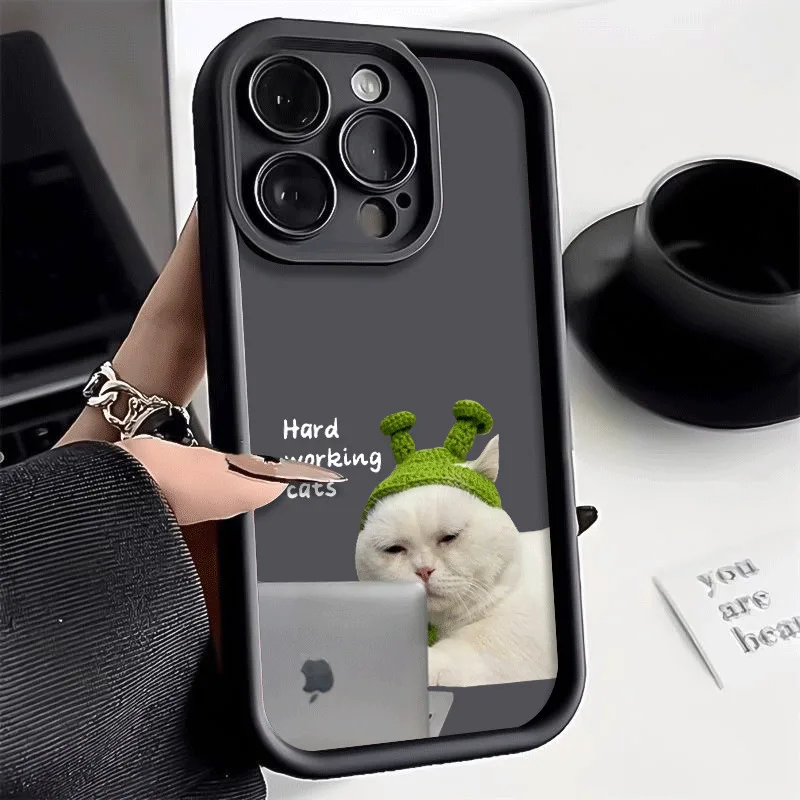 New Funny Cute Cat Silicone Phone Case For iPhone 15 14 13 12 11 Pro Max XS XR X 7 8 Plus SE Bumper Soft Lens Protectiou cover