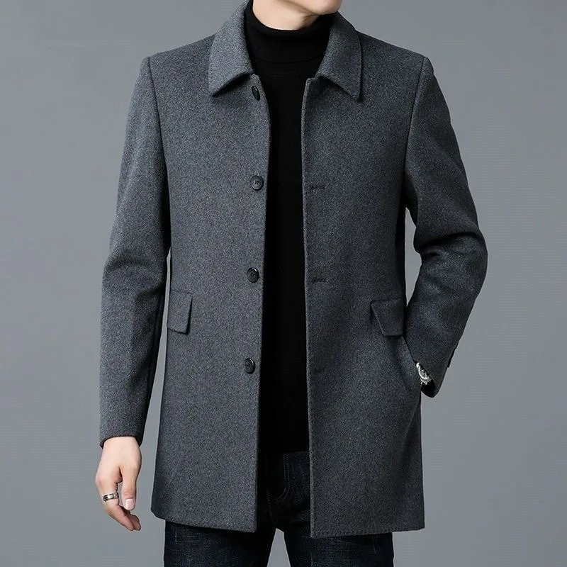 Veste homme printemps-automne, simple, couleur unie, simple boutonnage, manteau professionnel mi-lon