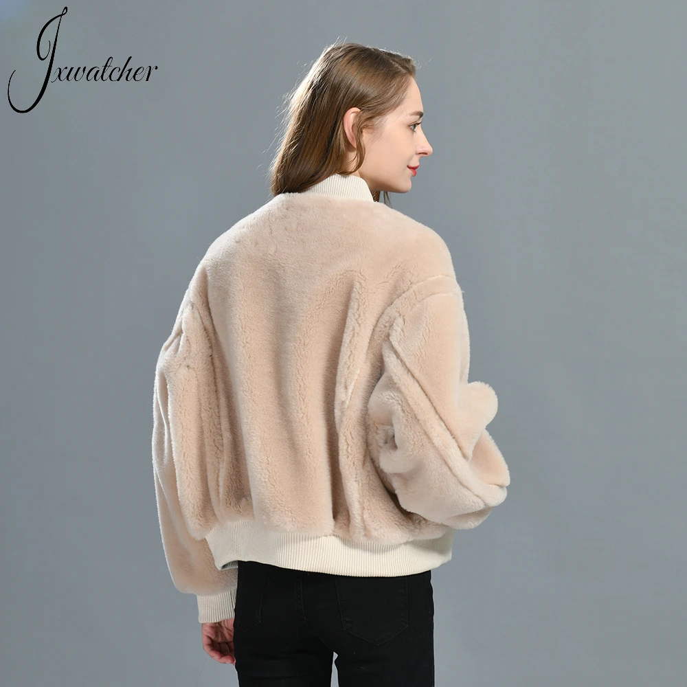 Imagem -03 - Jxverer Cabolsas de Inverno para Mulheres Real Sheep Shearing Beisebol Bomber Jaqueta Moda Vitalidade Meninas Cabolsa 2023 Novo Alta Qualidade