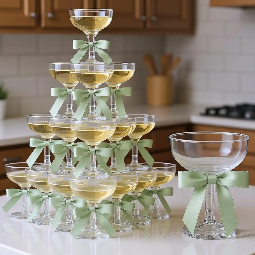 

50 пластиковых бокалов для шампанского, бокалов для коктейля Маргарита с бантом, 2,8 дюйма, для Дня святого Валентина, дня рождения, девичника, домашнего бара