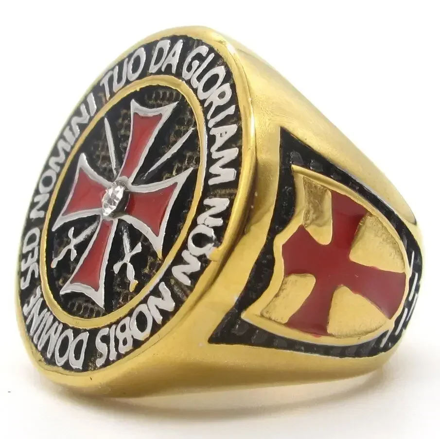 CHUANGCHENG Gold Plated Cross Knights Templar Masonic Stainless Steel Rings Size 7-15