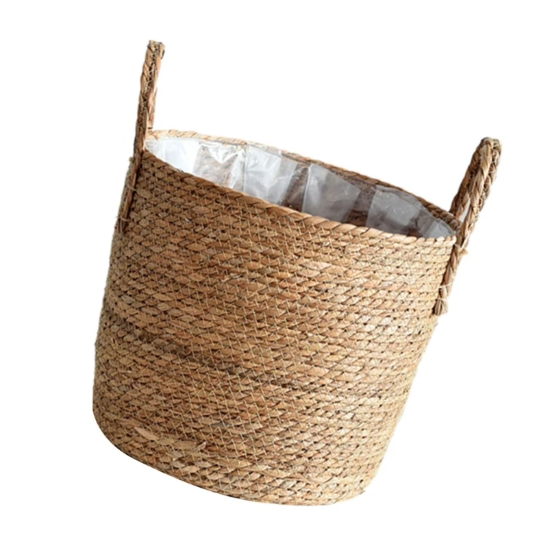 Straw Weaving Plant Pots Container Hand Woven Plant Pots Cover Leakproof Garden Pots Container for Indoor Outdoor