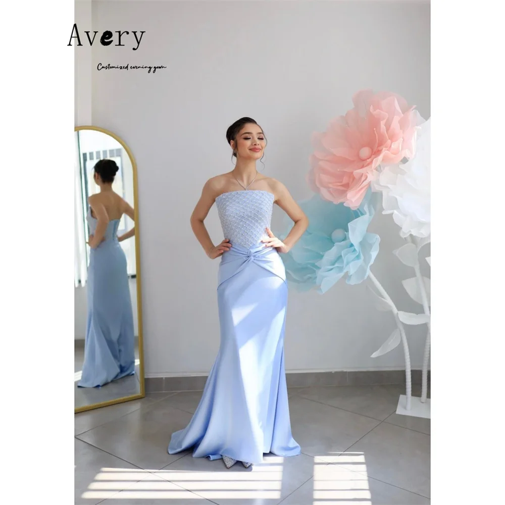 Avery personalizado fishtail céu azul sem alças tubo superior elegante vestidos de festa 2025 longo elegante mulher vestido de festa vestido de baile