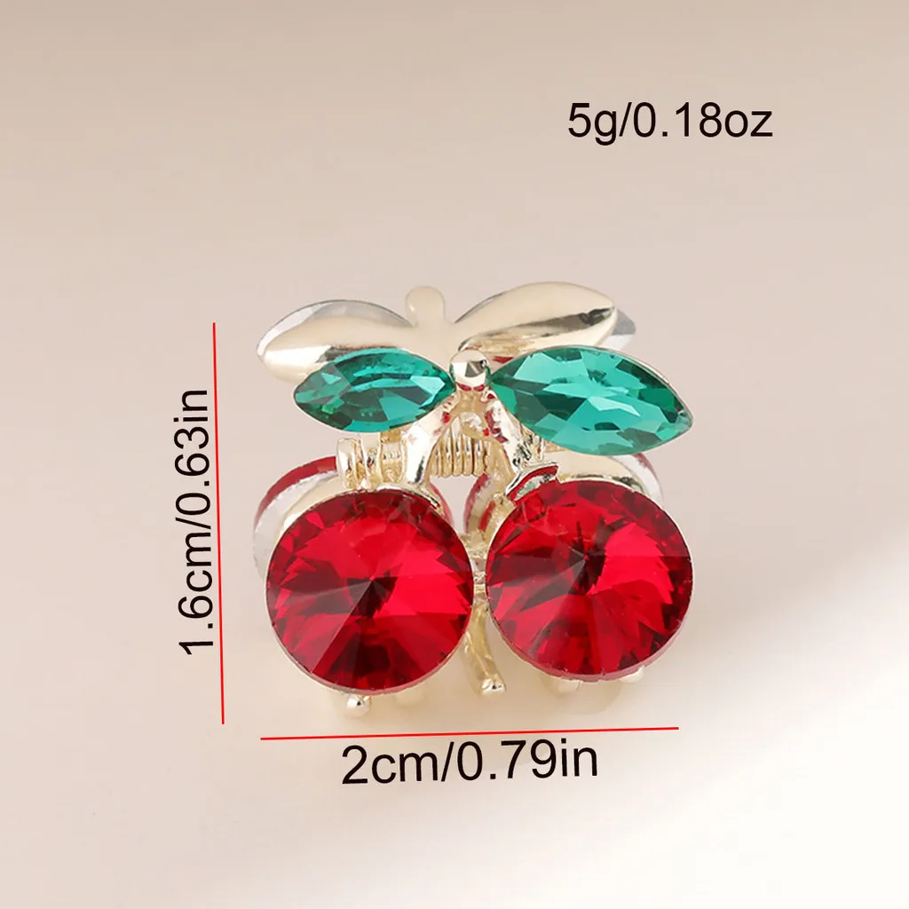 1pcs Fashion Green Leaf Red Cherry Hair Claw Mini Crystal Shark Hair Clip Women Girls Bangs Hairpin Hair Accessories Xmas Gifts view 3