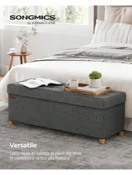 Pouf SONGMICS, scatola portaoggetti, sgabello con poggiapiedi, pieghevole, panca, 38x110x40 cm, per soggiorno e camera da letto