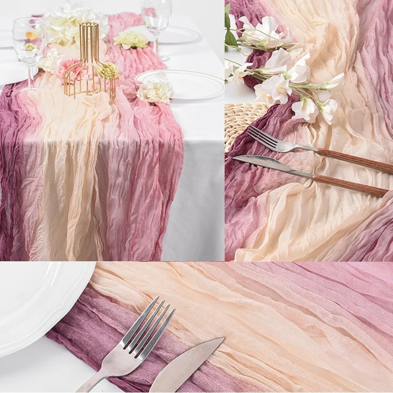 2Pcs Cheesecloth Table Runner Boho Table Runner Gradient Table Runner For Baby Shower Wedding Engagement Bridal Decor